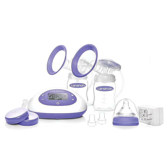 Lansinoh Signature Pro Double Electric Breast Pump, Portable with LCD Display, 3 Power Options, Includes 25mm Flanges, 2 Baby Bottles with 1 Slow Flow Bottle Nipple, and Carry Bag