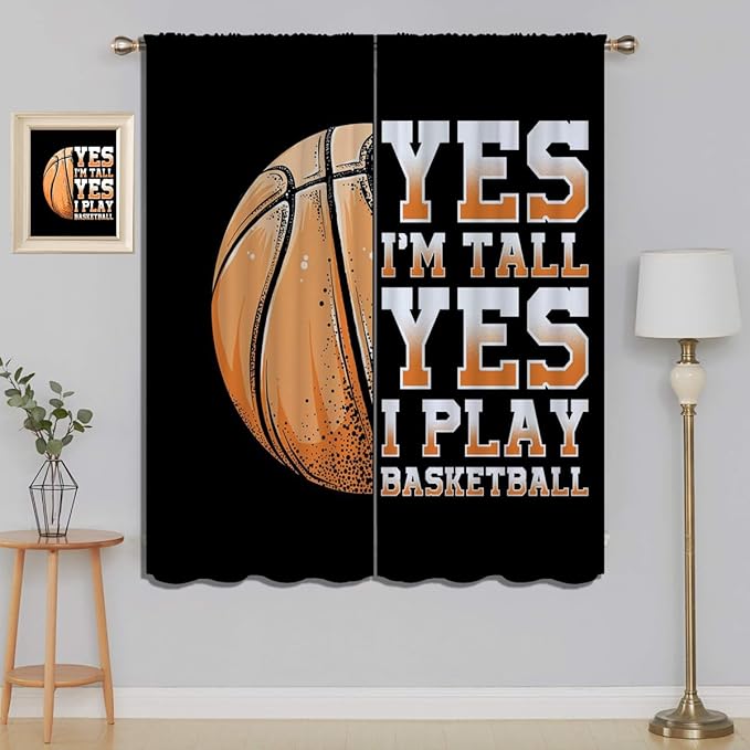 Basketball Blackout Curtains for Boy Girl Room Darkening Decor,Sport Theme Motto Dark Background Bedroom Living Room Home Rod Pocket Thermal Insulated Window Curtain/Drapes Panel,84x72 Inch…