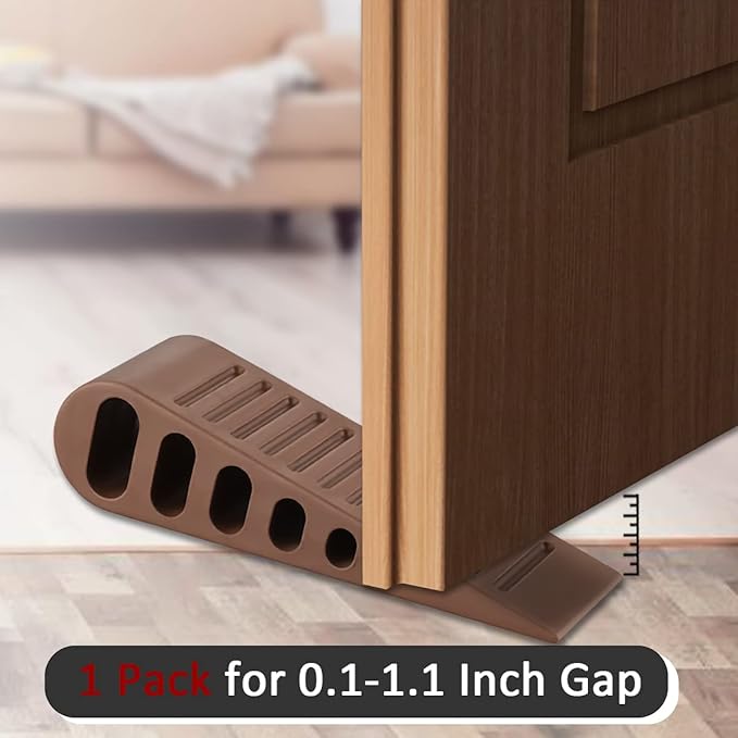 JQK Rubber Door Stopper Wedge, Bronze 2 Pack Soft TPR Premium Door Stops for Bottom of Heavy Duty Door on Tile, Concrete, Carpet, Wooden Floor, DSB61-ORB-P2