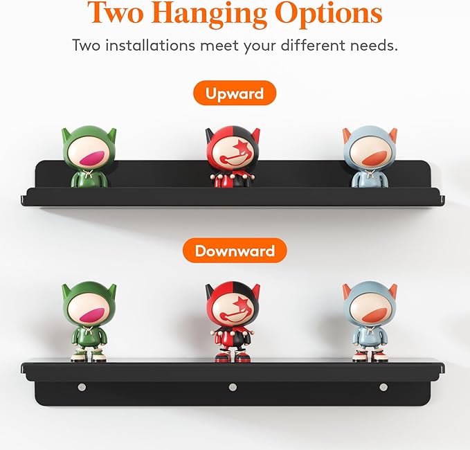 Lifewit Floating Shelves for Wall, 10 Pack Black Acrylic Shelf 15" Room Decor for Bookcase/Vinyl Record Display/Photo/Picture in Bedroom, Living Room, Bathroom, Kitchen Storage and Organization