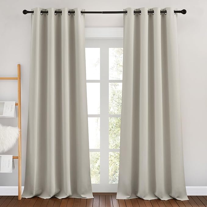 NICETOWN Natural Room Darkening Bedroom Curtains 96 inches Long, Grommet Thermal Insulated Room Darkening Window Treatments Sound Reducing for Living Room, W46 x L96, 2 Panels