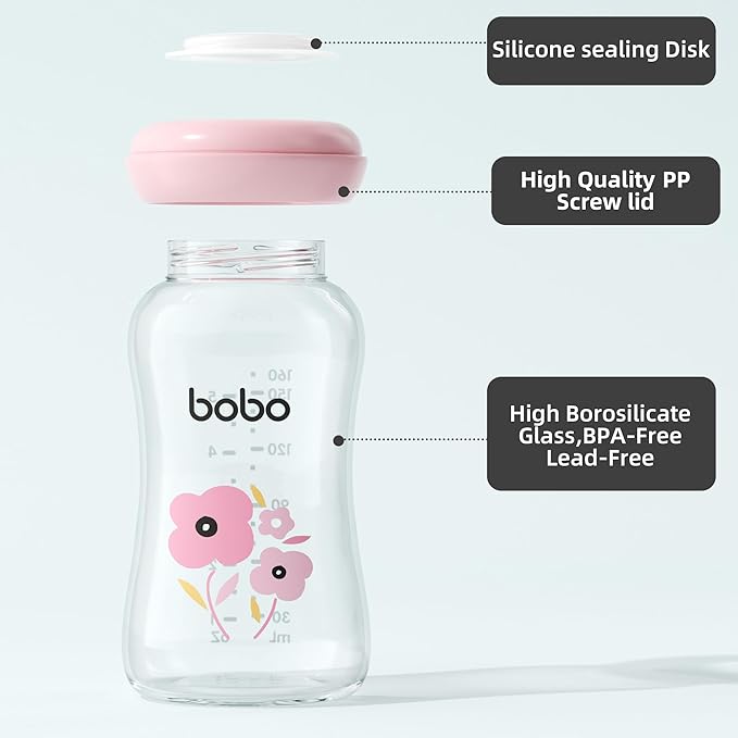 YOHKOH Glass Breast Milk Storage Bottles - 100% Leak-Proof, BPA-Free Breastmilk Storage Containers, Freezer & Dishwasher Safe, Ideal for Nursing Mothers (Red, 5.4oz (Pack of 6))