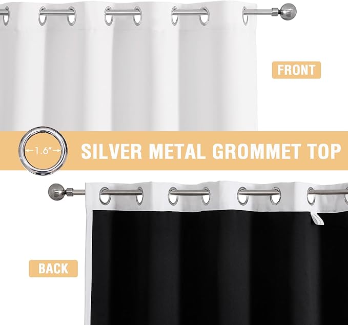 ChrisDowa White 100% Blackout Curtains 120 inch Long for Bedroom with Black Liner, 2 Thick Layers Total Blackout Thermal Insulated Grommet Long Curtains 2 Panels Set (Pure White, 52 x 120 Inch)