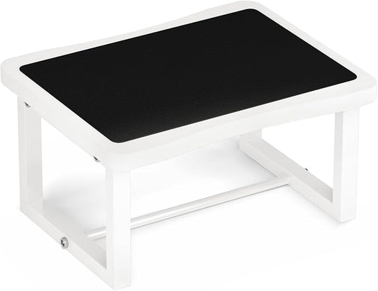 Wooden Step Stool with 500 Pounds, Wide Bed Step Stool for Adults，Wood White Step Stool&Stable Solid Metal Frame for Kitchen, Bedroom, Living Room, Bathroom