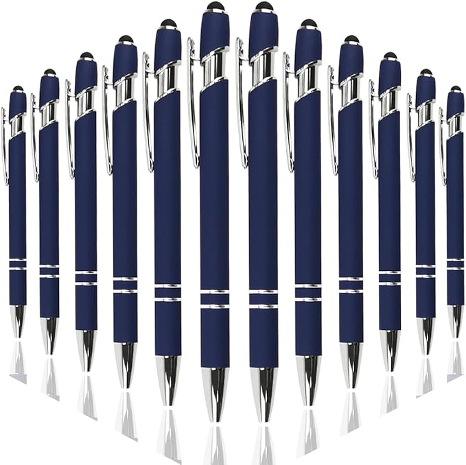 Ballpoint Pen with Stylus Tip, Soft Touch Click Metal Pen, 1.0mm Medium Point, Black Ink, 12 Count(Dark Blue)