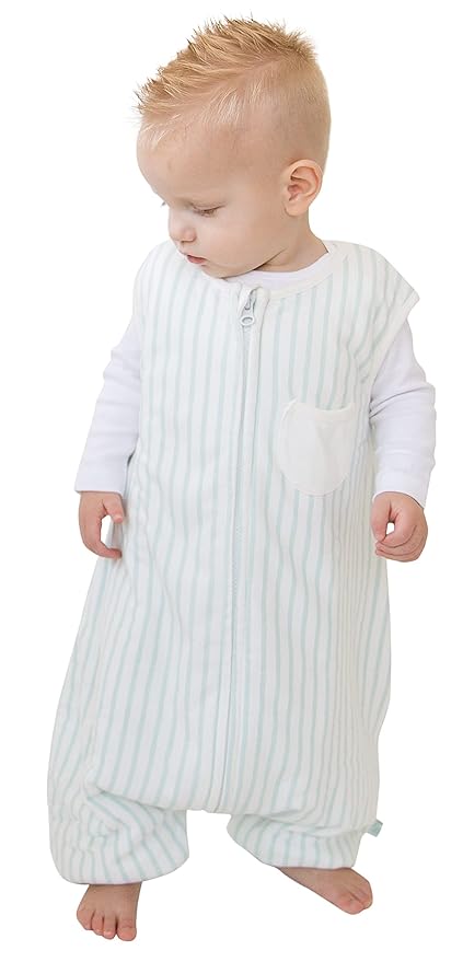 Tealbee Dreamsuit: Toddler Sleep Sack with Feet 2T 3T - 1.5 TOG Winter Baby Wearable Blanket for Walkers - Rayon made from Bamboo, Organic Cotton Sleep Bag - Minty Stripes