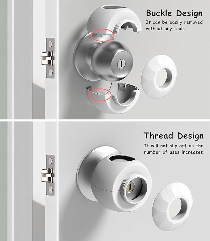 Baby Safety Door Knob Covers 4 Pack Baby Safety Door Handle Protector Child Proof Door Knobs Door Safety for Kids Universal Fit Easy Grip Lockable Design One Hand Operation for Parents No Tools Needed