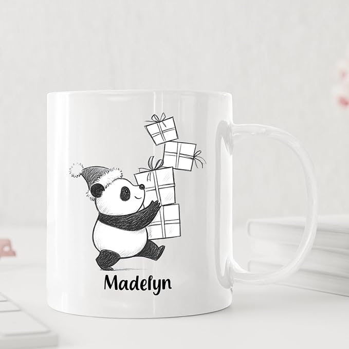 Customized Name Panda Bear Accent Coffee Cup, Personalized Panda Bear Ceramic Teacup Gift For Animal Lover Kids Child on Birthday Christmas, Cute Bears Travel Coffee Mug 11 Oz 15 Oz, Animal White Mug