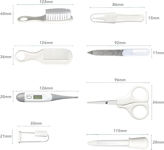 Baby Grooming Kit, Infant Safety Care Set with Hair Brush Comb Nail Clipper Nasal Aspirator,Baby Essentials Kit for Newborn Girls Boys (Grey White)