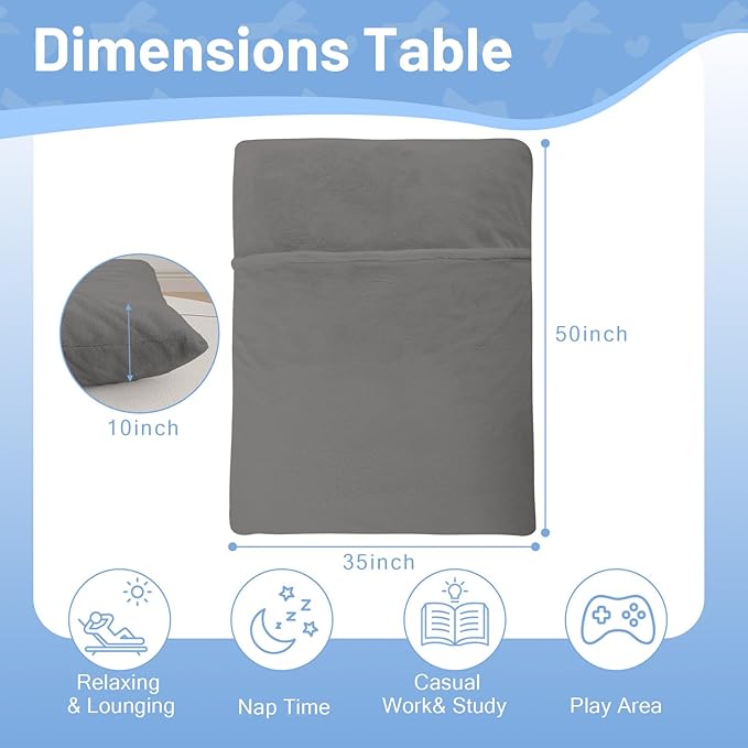 COMAX 3-in-1 Bean Bag Chair for Kids, Toddler Beanbag Bed, Convertible Child Floor Lounger, Floor Mattress with Filler for Girl Boy Sleeping Reading, Grey