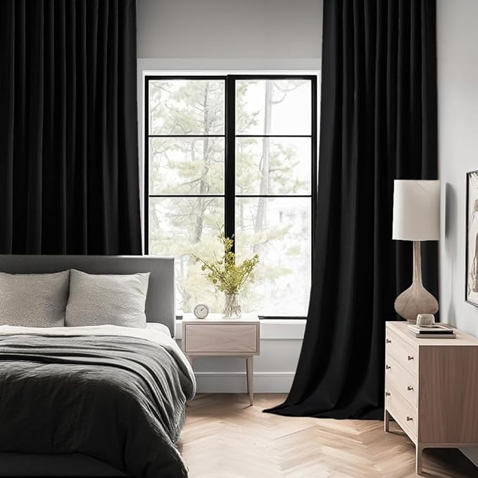 MIULEE Back Tab Blackout Curtains 105 Inch Long 2 Panels Set for Living Room Bedroom, Halloween Black Rod Pocket/Pinch Pleated Thermal Insulated Room Darkening Light Blocking Floor to Ceiling Drapes