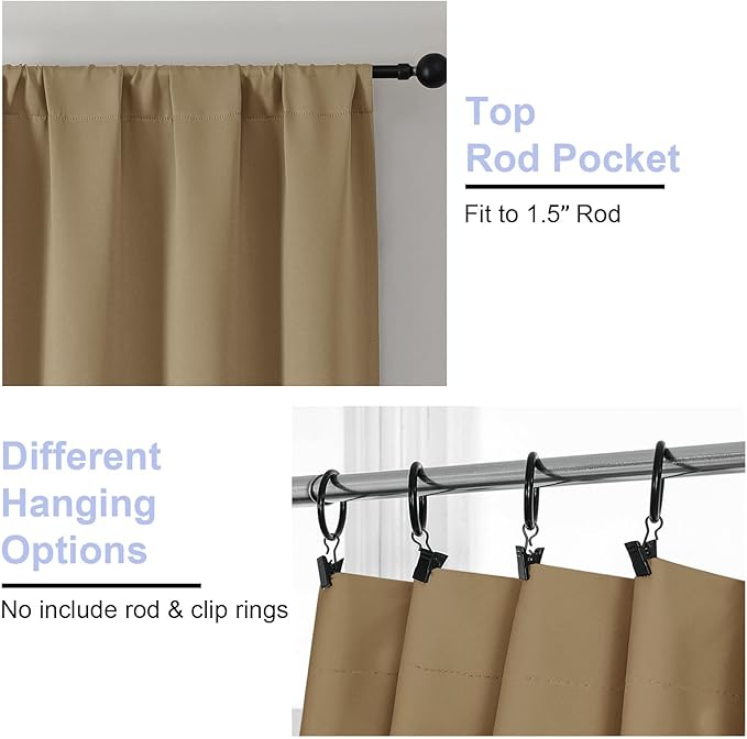 Simplebrand Ava Taupe Blackout Curtains for Bedroom 90 Inches Long 2 Panels Set, Solid Privacy Energy Saving Living Room Window Treatment Curtains Blackout Drapes, W50 x L90 Inch, Taupe