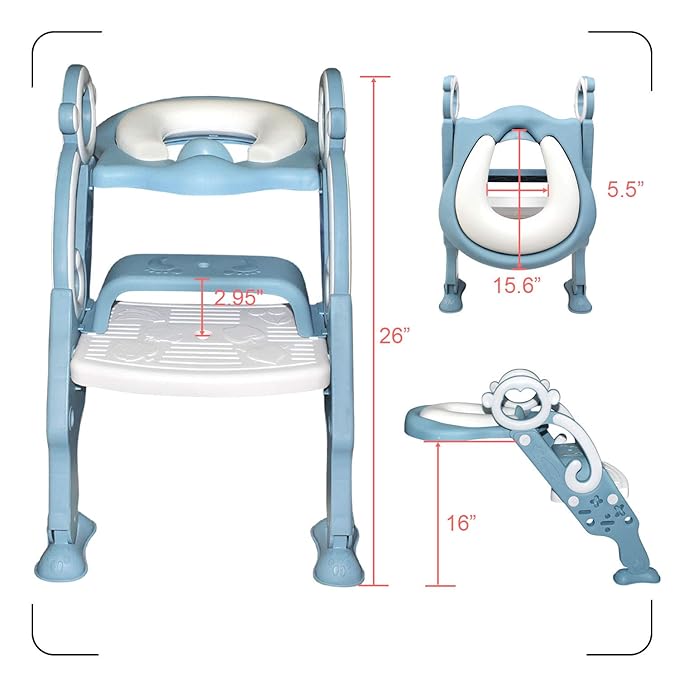 GrowthPic Toddler Potty Training Seat with Step Stool Ladder – Foldable Toilet Trainer with Splash Guard for Boys & Girls, Height Adjustable, Fits Standard & Elongated Toilets (Blue)