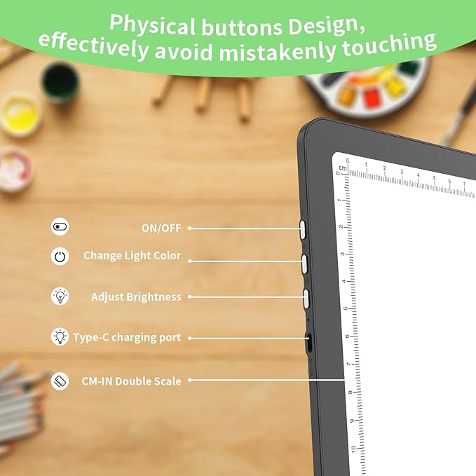 KOBAIBAN A4 Magnetic Light Box with Bag, Rechargeable Diamond Art Light Board with Side Physical Buttons, 3 Color Light Modes Super Bright Light Pad Light Table for Tracing, Drawing, Sketching (Black)