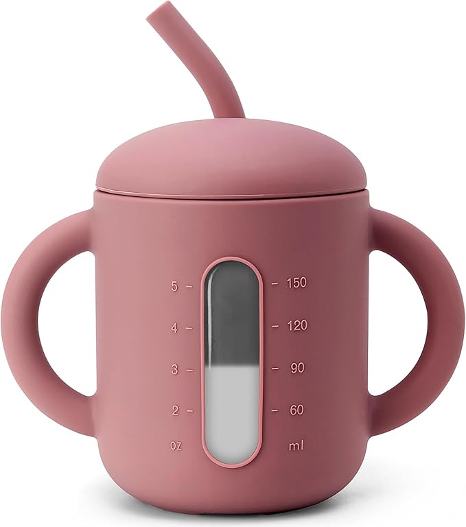 SAMiGO Silicone Sippy Cup, Baby Straw Cup for 6 12 18 Months, Sippy Cup with Straw for Toddlers 1-3 Years, Baby Water Cup for Drinking and Training, 6 oz