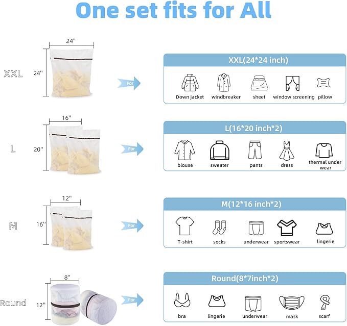 GOGOODA Set of 7 Mesh Laundry Bags for Delicates Wash Bags for Lingerie, Laundry, Hosiery, Blouse, Underwear, Pantyhose, Socks, Shoes