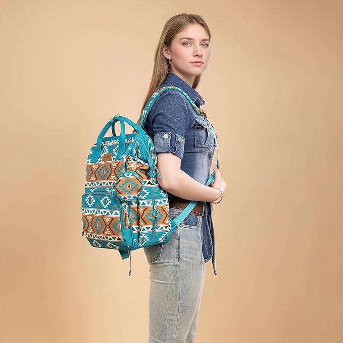Wrangler Aztec Backpack Multifunction Baby Travel Bag with Changing Pad, Stroller Straps and Pacifier Case WG2204-91103TQ