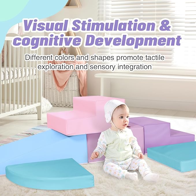 6-Piece Foam Climbing Blocks for Toddlers: Colorful Climbing Gym PU Leather Baby Foam Building Blocks Indoor Toy