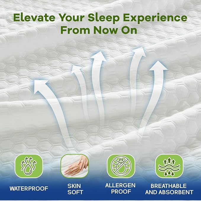 Premium Tencel Queen Mattress Protector in White, Natural and Skin Soft, Enjoy Our Waterproof Mattress Cover Fitted with A Deep Pocket, Hypoallergenic, Breathable, Noiseless and Absorbent