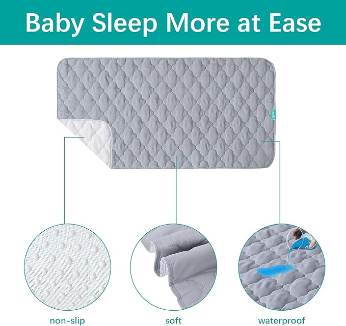 Waterproof Crib Mattress Protector Pad Cover 28" x 52", Anti Slip & Absorbent Waterproof Bed Pads for Standard Crib/Toddler Bed Quilted Machine Washable (Quilted Improved Thickness) Grey