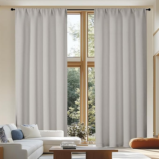 Simplebrand Ava Natural Blackout Curtains for Patio 108 Inches Long 2 Panels Set, Solid Thermal Insulated Room Darkening Rod Pocket Window Treatment Curtains Blackout Drapes, W50 x L108 Inch, Natural