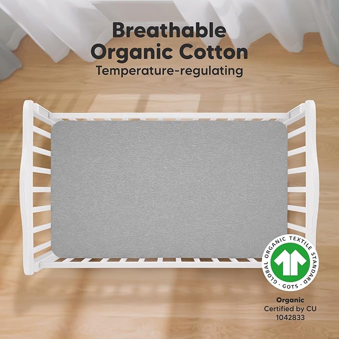 KeaBabies 2-Pack Organic Crib Sheets for Boys, Girls - 52x28 Fitted Crib Mattress Sheet Neutral, Breathable Jersey Cotton Cover for Baby Bed, Toddler Mattress, Soft & Cute Prints (Storm)