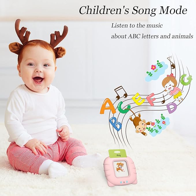 Spanish & English Talking Flash Cards for Toddlers 1 2 3 4 5 6, Audible Toys for Kids to Learn Spanish - 258 Cards and 516 Words(Pink)