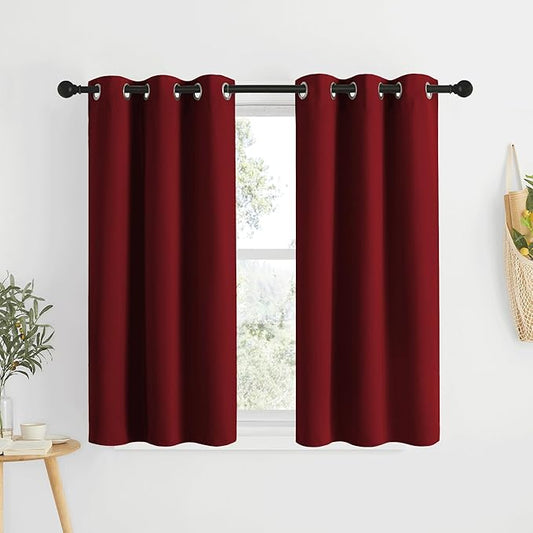 NICETOWN Blackout Burgundy Red Curtains and Drapes - Window Treatment Thermal Insulated Solid Grommet Blackout Draperies for Kitchen/Cafe (Set of 2, W34 x L50)