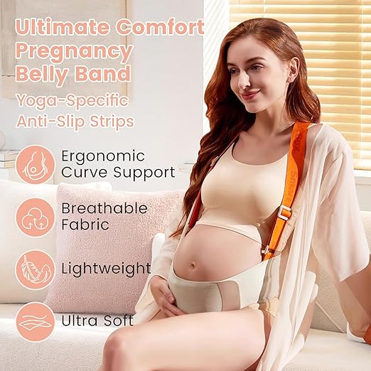 Upgranded Pregnancy Belly Band, Belly Support Belt for Pregnant Women with Adjustable Straps, Back Support, Waist Support Belt for Pregnancy (Orange, Medium)
