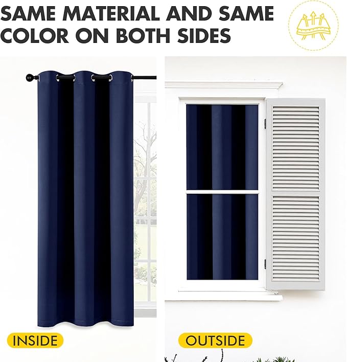 MIULEE Navy Blue Blackout Curtains for Bedroom Living Room 72 Inches Long 2 Panels, Thermal Insulated Room Darkening Drapes Grommet Top Noise Reducing Light Blocking Window Treatments W40 x L72 Inch