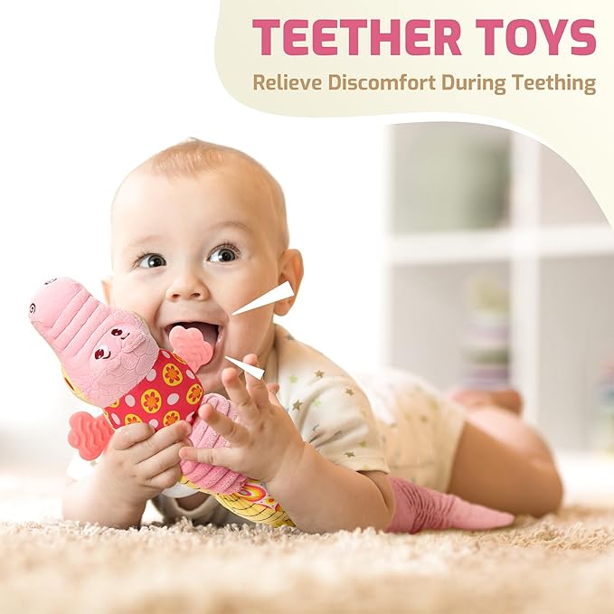 Sumobaby Crocodile Baby Toys Musical Crocodile, Stuffed Animal Activity Soft Toys with Teether, Multi-Sensory Crinkle, Rattle and Textures, for Tummy Time, 0 - 12 Months, Boys, Girls, Alligator (Pink)