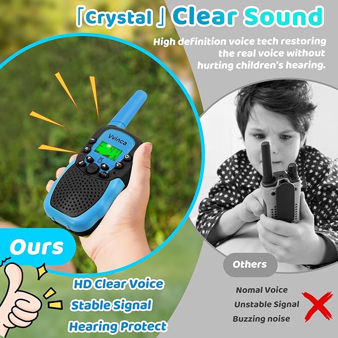 Vvinca Walkie Talkies Toys for Ages 5-7, Rechargeable Walkie Talkie Gifts for 3-12 Year Old Boy Girl with Flashlight 22CH 2 Way Radio 3 Mile Long Range for Adventure Game Camping Outdoor Hiking