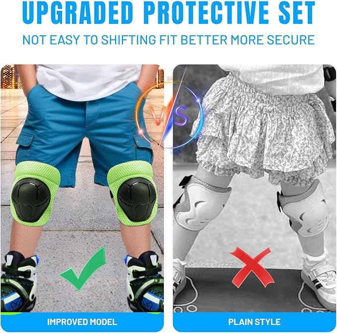 Knee Pads Elbow Pads Wrist Guards Set for Kids,Upgraded Protective Gear for Toddle 4-12 Boys or Girls Children Roller Skating Scooter Skateboarding Bike Roller Blade