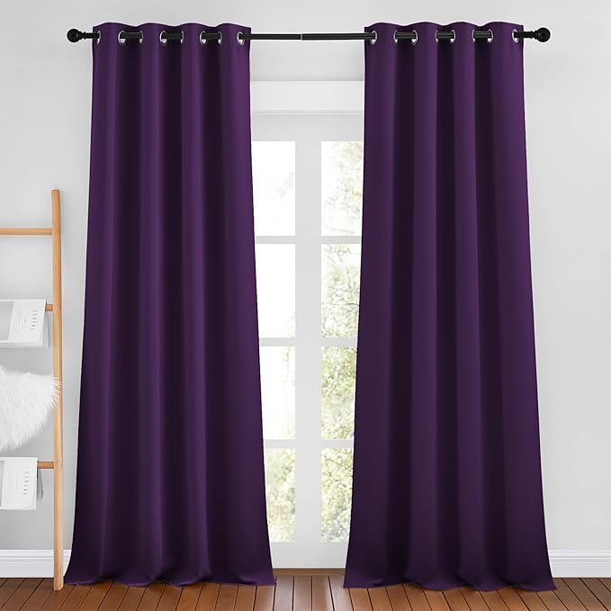 NICETOWN Royal Purple Blackout Bedroom Curtains 96 inches Long, Grommet Thermal Insulated Room Darkening Window Treatments Sound Reducing for Living Room, W46 x L96, 2 Panels