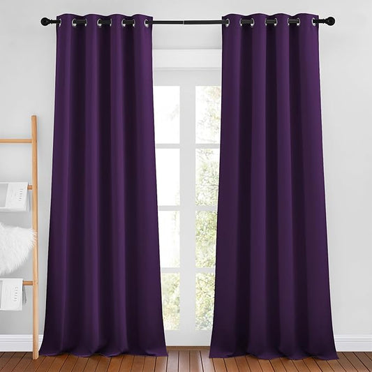 NICETOWN Royal Purple Room Darkening 102 inch Curtains, Grommet Thermal Curtains Weighted Window Treatments for Living Room/Farmhouse, W46 x L102, 2 Panels