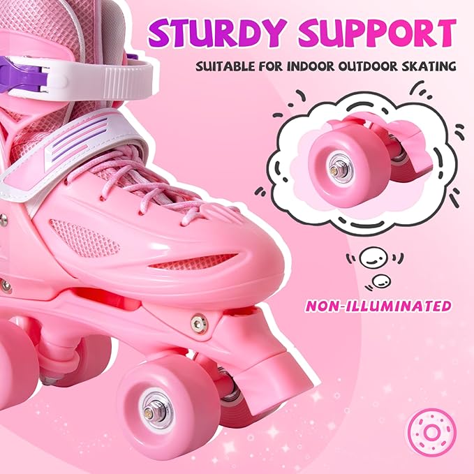 Rainbow Toddler Roller Skates - Size 4 Adjustable | Light Up Quad Skates for Girls & Boys Beginners Aged 3-12
