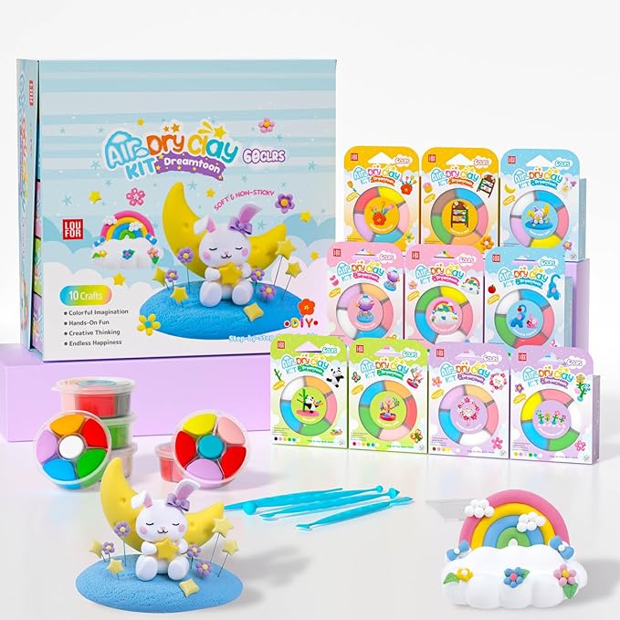 Air Dry Clay Kit - Modeling Clay for Kids 10 Boxes mit Sculpting Tools und Tutorials, Ultra Light & Soft, Safe & Non-Toxic, DIY Model Magic Clay,Creative Crafts Toys Gifts for Girls Boys 3+ Years Old