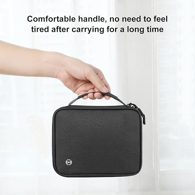 RFID Passport Wallet for Women/Men,Tote Passport Holder for Travel Family,Portable Travel Premium Wallets,Waterproof Passport Holders Bag,Travel Document Organizer Credit Cards Case(Black-Large)