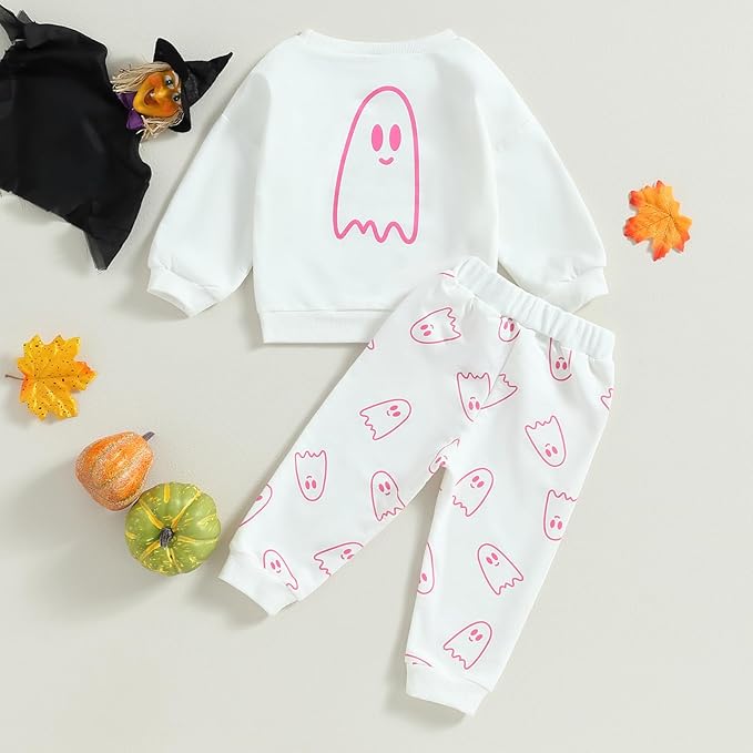 0-4T Toddler Boy Girl Halloween Outfit Fall Clothes Ghost Long Sleeve Sweatshirt Top Pants Baby Halloween Clothes