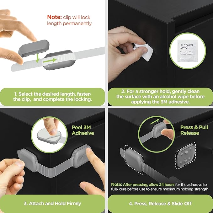 Baby Proofing Child Safety Locks (12 Pack) by Skyla Homes - The Safest, Quickest and Easiest 3M Adhesive Cabinet Latches, No Screws & Magnets, Multi-Purpose for Furniture, Kitchen, Ovens, Toilet Seats