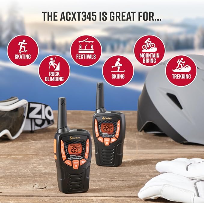 Cobra ACXT345 Weather-Resistant Walkie Talkies - Rechargeable, 22 Channels, Long Range 25-Mile Two-Way Radio Set (2-Pack)