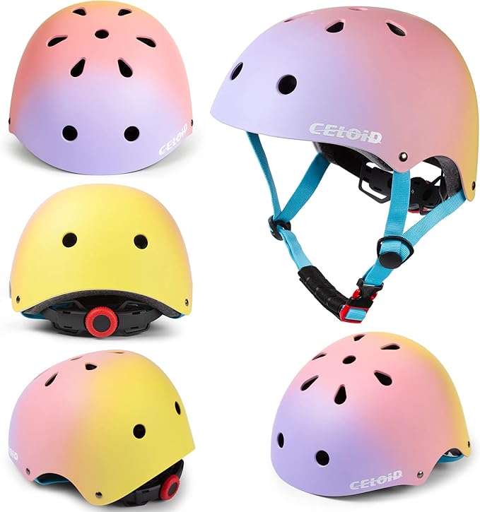 Kids Bike Skateboard Helmet Pad Set,Toddler Cyling Protective Gear Knee & Elbow Pads Wrist Guards for 5-8-10-12-14-16 Years Girls Boys Bicycle Scooter Roller Skate Inline Skating Rollerblading