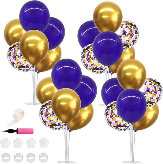 TONIFUL 4 Set Purple Gold Balloon Centerpieces for Table,Balloon Stand Kit for Graduation Decorations 2025 Class of 2025 Party Decorations,New Year,Anniversary,Birthday Decoration