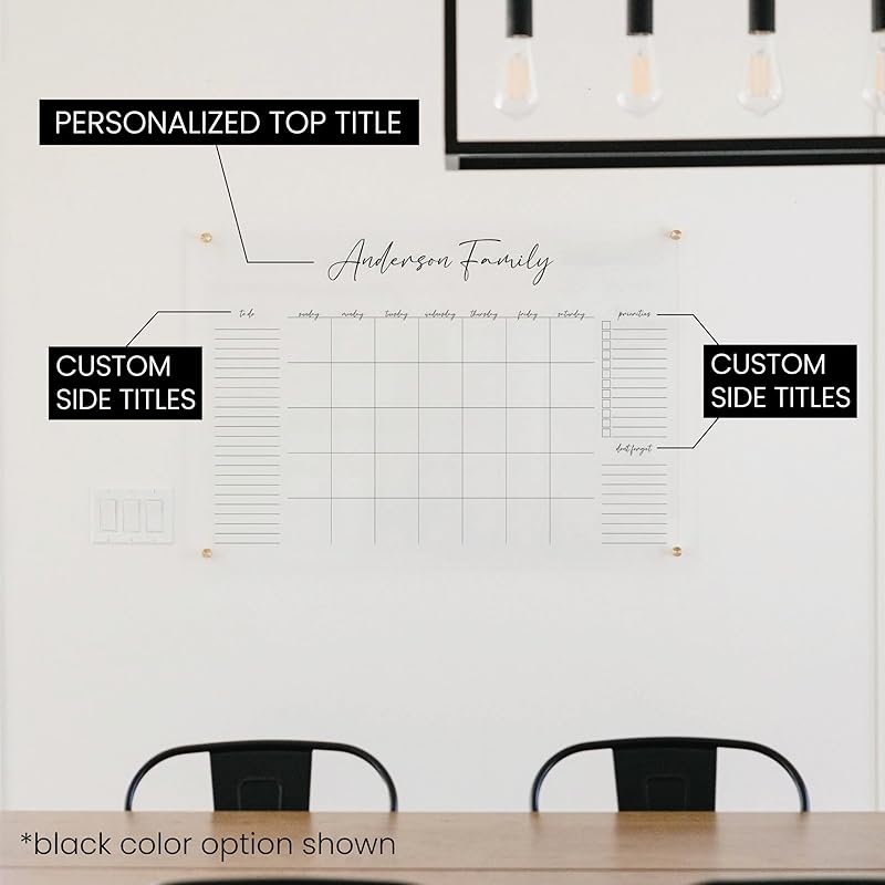 Personalized Clear Acrylic Calendar for Wall, Calendar Whiteboard for Wall, Dry Erase Wall Calendar, Wall Calendar Organizer System for Home (Cursive, Grey, 14"W x 11"H)