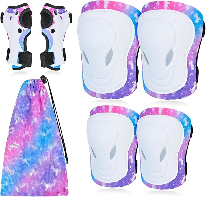 Kids Knee and Elbow Pads Set, 7 in 1 Skating Protective Gear for Skateboard, Roller Skating, Scooter, Cycling, 3-8 Years