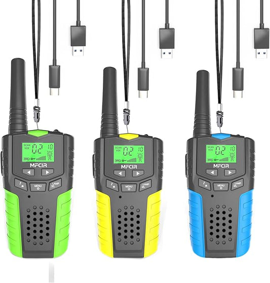Kids Walkie Talkies Rechargeable 3 Pack,Long Range Walky Talky for Family Games Outdoor Hiking Camping,Mini Small Walkie Talkie 2 Way Radio Toy Boy Girl for 3-12 Year Old,Christmas Birthday Present