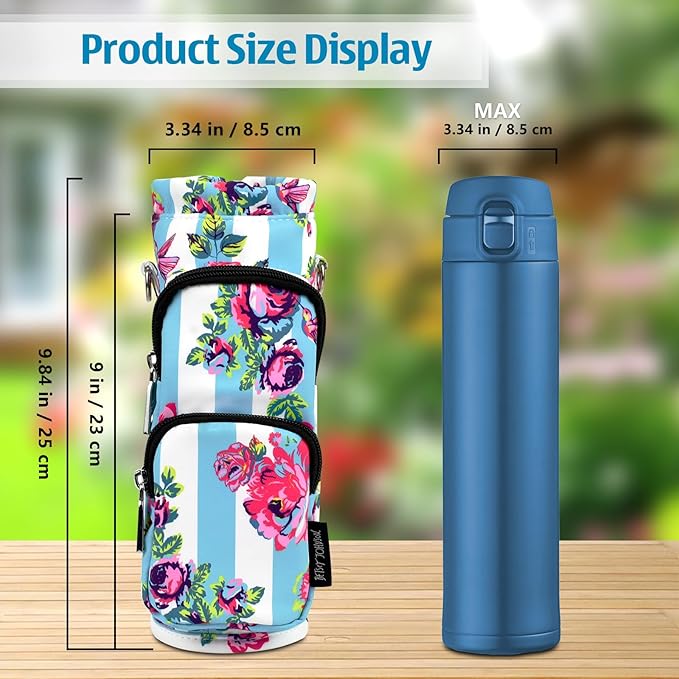Betsey Johnson Insulated Water Bottle Pouch Holder Carrier Crossbag with Adjustable Shoulder Strap - Lightweight Polyester Accessories with Pockets Good for Hiking Sports