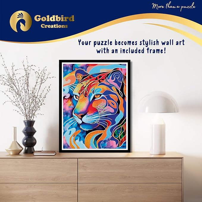 Magnetic Wooden Jigsaw Puzzles with Frame for Adults - Wooden Puzzle Wall Art - Landscape Lazer Wood Cut Puzzles - Rompecabezas para Adultos - Christmas & Birthday Gift (Colorful Tiger)