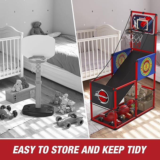 Basketball Arcade Game Indoor Outdoor, Kids Basketball Hoop with 4 Balls & Pump, Single Shot Basketball Game at Home, Carnival Games Sport Toys Gifts for Boys Girls Teens