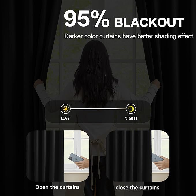 KEQIAOSUOCAI Pinch Pleated Blackout Curtains 92 Inch Long 2 Panels for Bedroom Living Room Thermal Insulated Black Out Window Curtain Pinched Pleat Drape with Hooks (W40 x L92 Inch, Black)